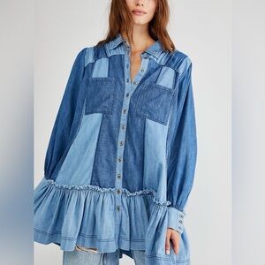 Free people Sunburst Long Sleeve Chambray Mini Shirtdress